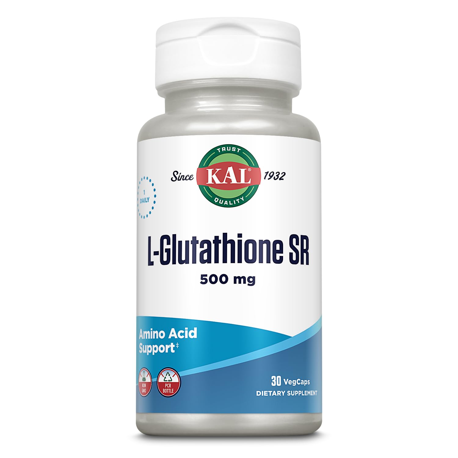 KAL L-Glutathione SR, bouteille, soutien des défenses cellulaires et antioxydants naturels.
