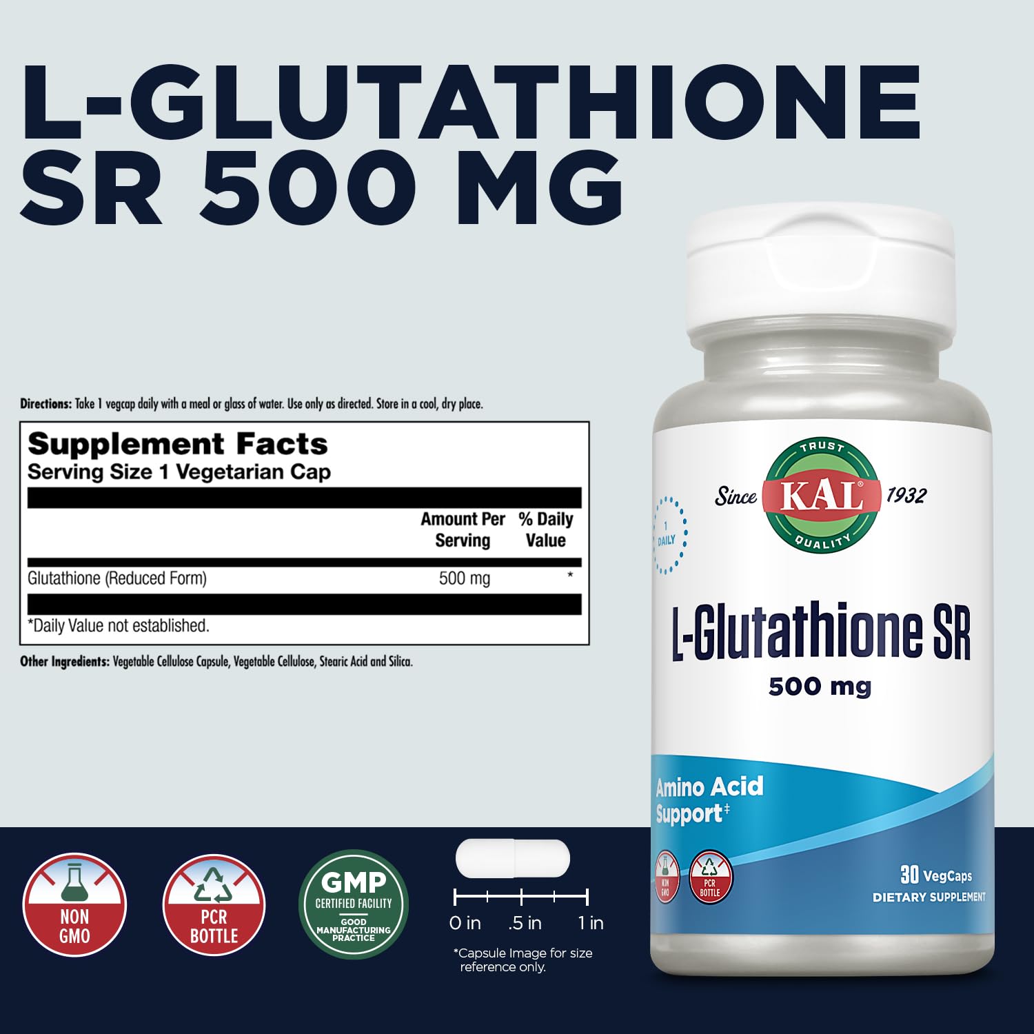 KAL L-Glutathione SR, gélules, absorption élevée pour une protection antioxydante.