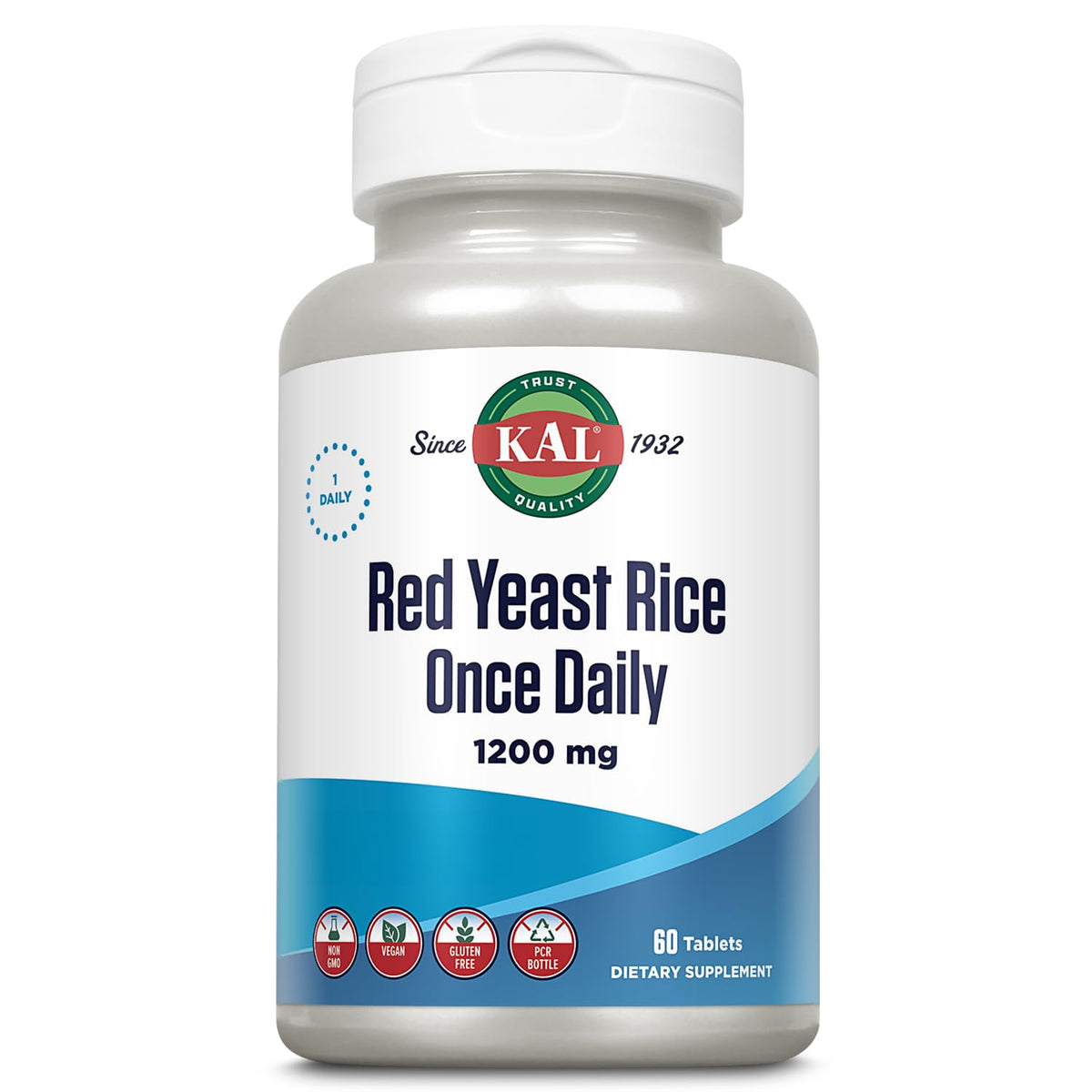 KAL levure de riz rouge, bouteille, comprimés faciles à prendre pour votre routine quotidienne.