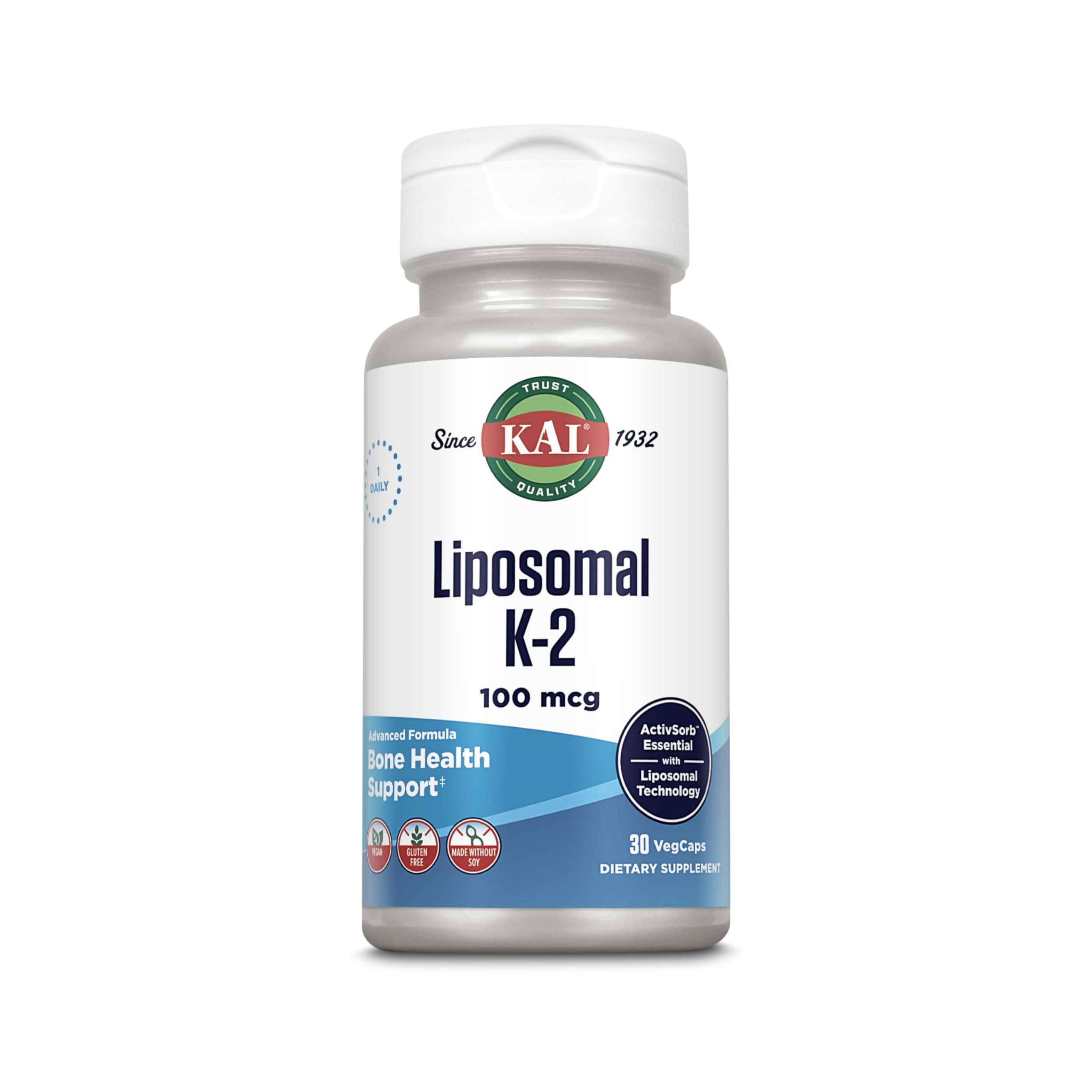 Kal Liposomal Vitamine K2 MK7 100 mcg – Bouteille pratique favorisant une absorption potentielle.