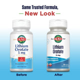 Étiquette claire KAL Lithium Orotate 5 mg, informations utiles.