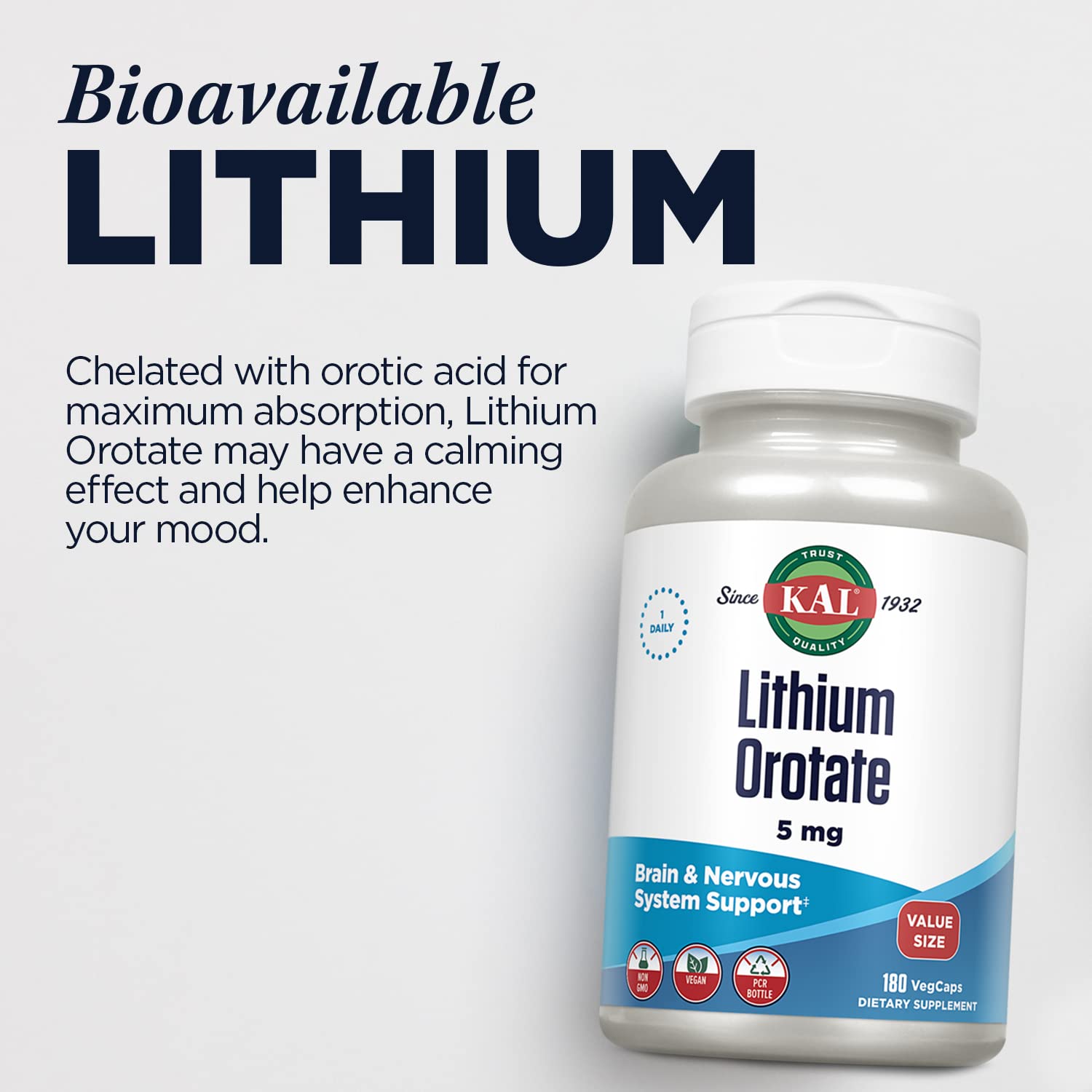 KAL Lithium Orotate – usage quotidien simple pour le bien-être général.