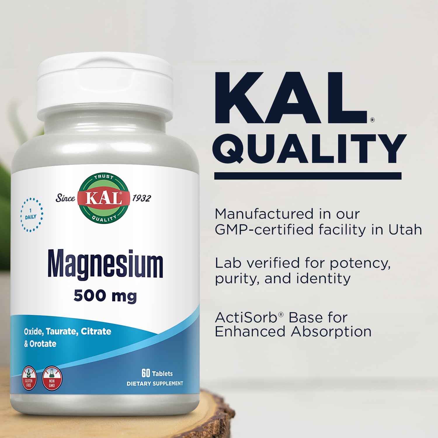 Kal magnésium 500 mg, comprimés faciles à avaler pour soutien quotidien.