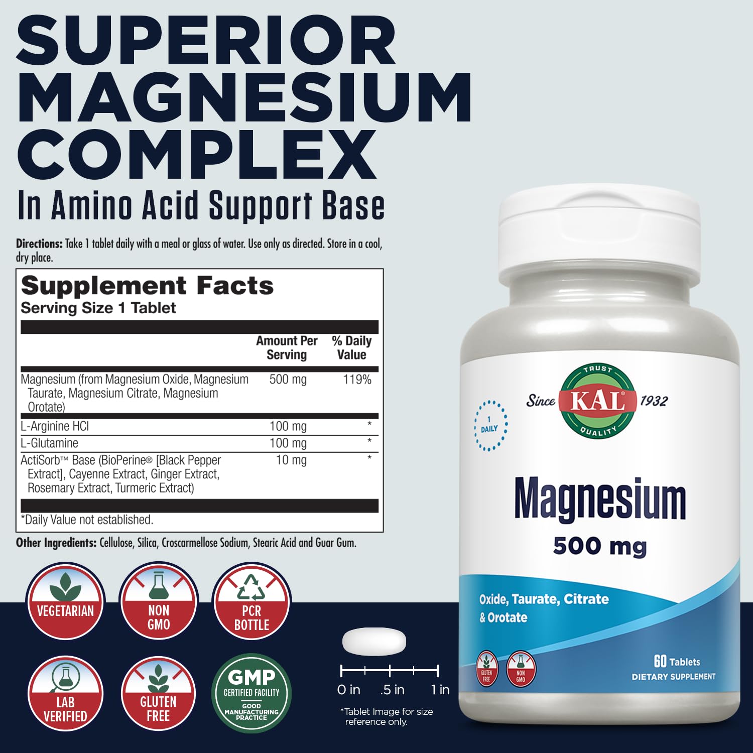 Kal magnésium 500 mg, quatre formes, absorption potentielle supérieure.