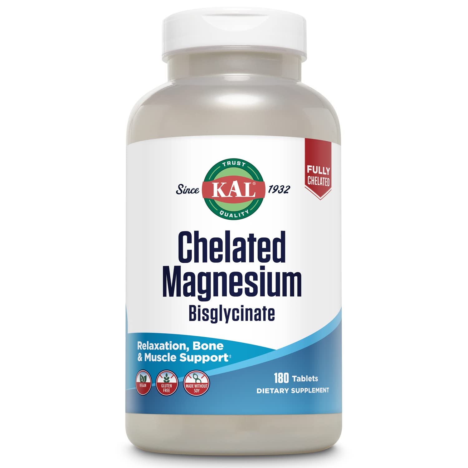 KAL Magnésium Bisglycinate, bouteille et étiquette: soutien à la détente quotidienne.