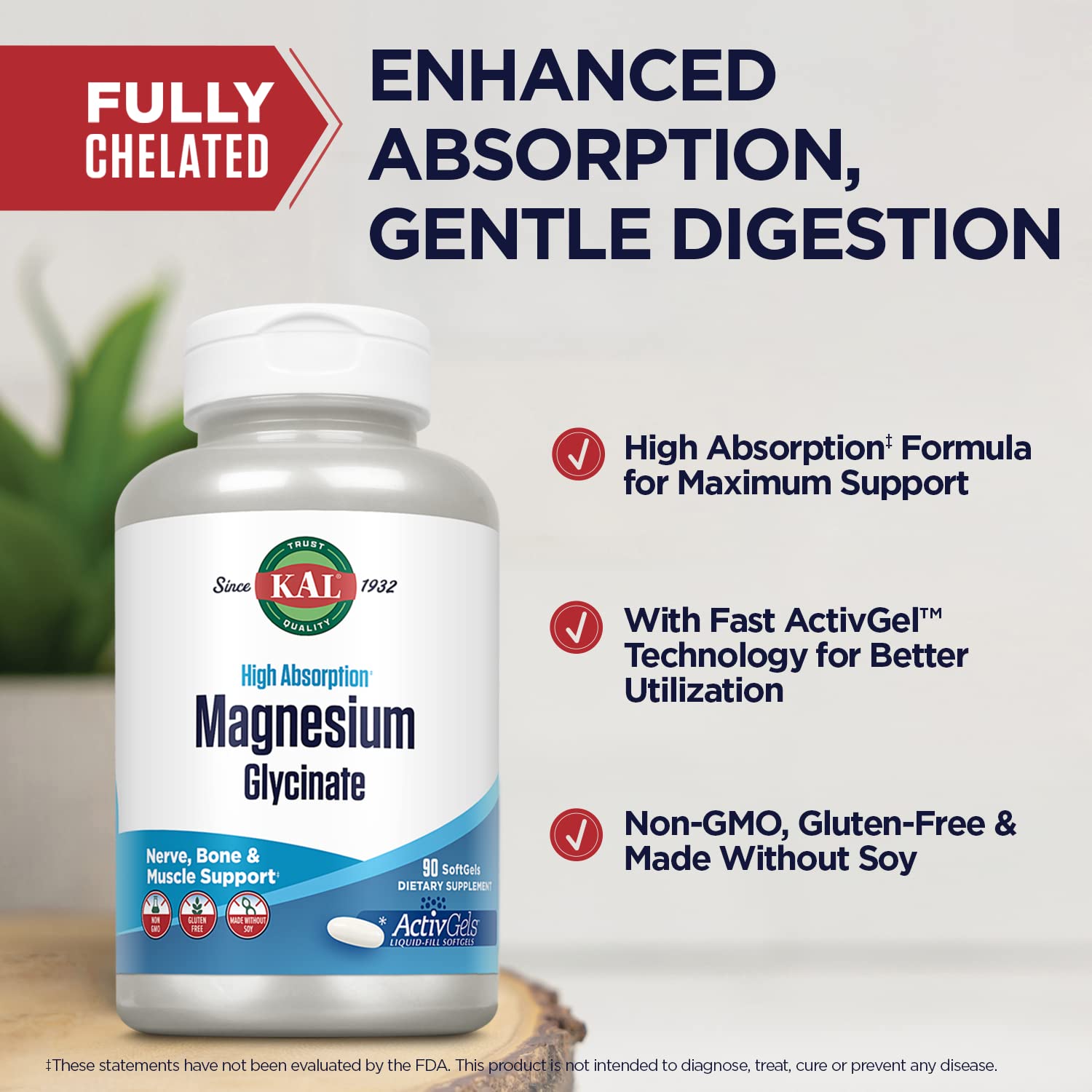 KAL Magnésium Glycinate ActivGels, dose de 315 mg par portion, pratique.