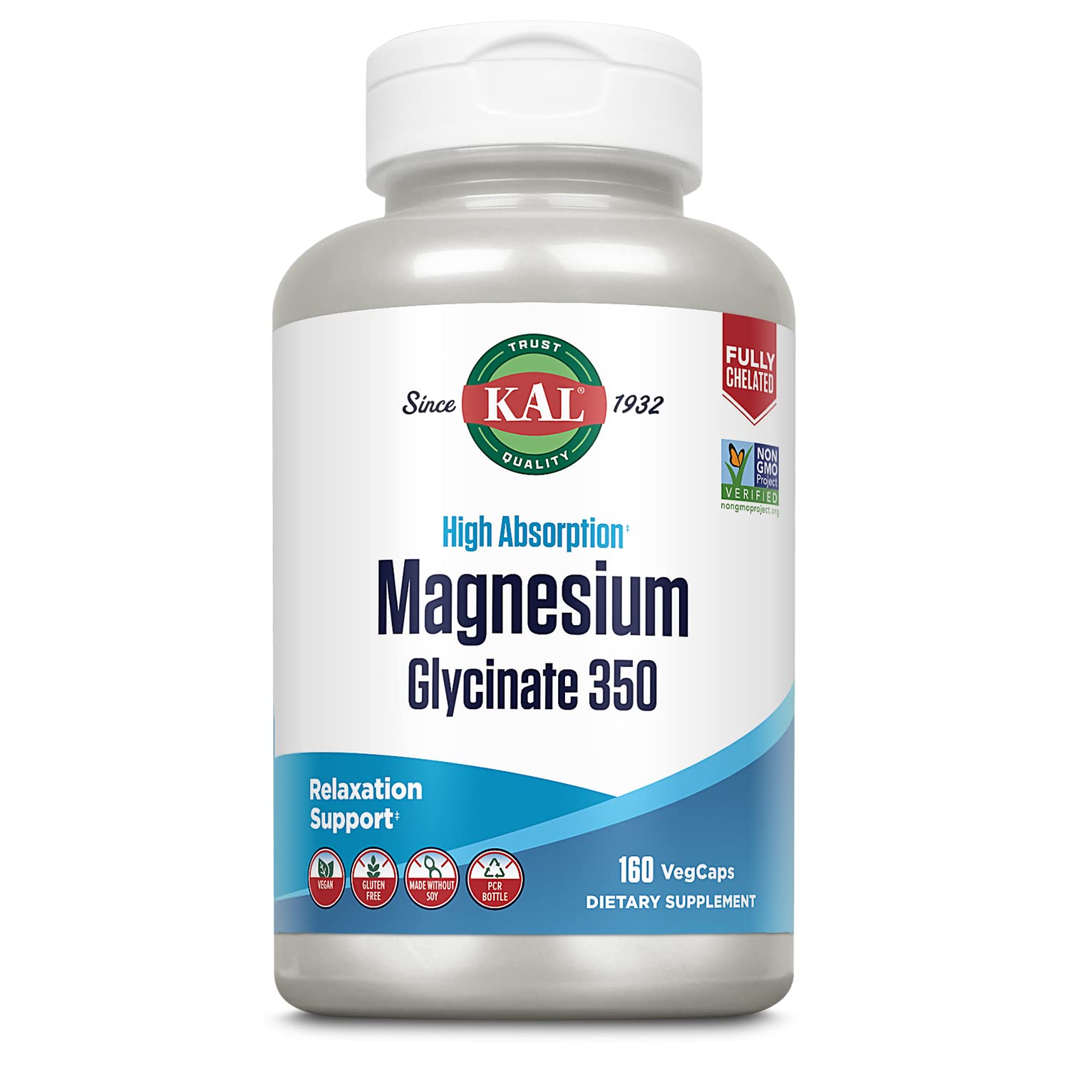 KAL magnésium glycinate capsules – bouteille et étiquetage visible, soutien osseux et musculaire.