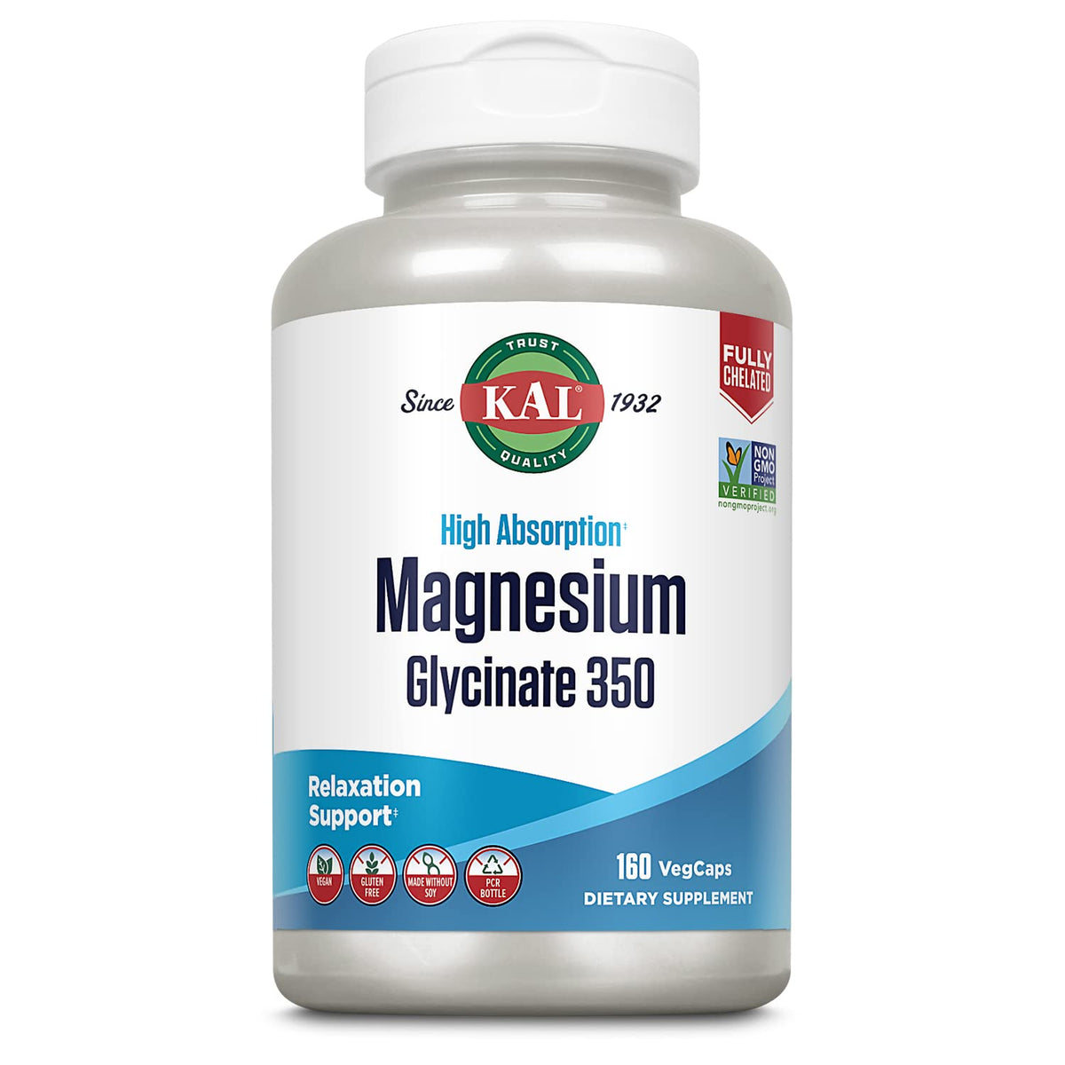 KAL magnésium glycinate capsules – bouteille et étiquetage visible, soutien osseux et musculaire.