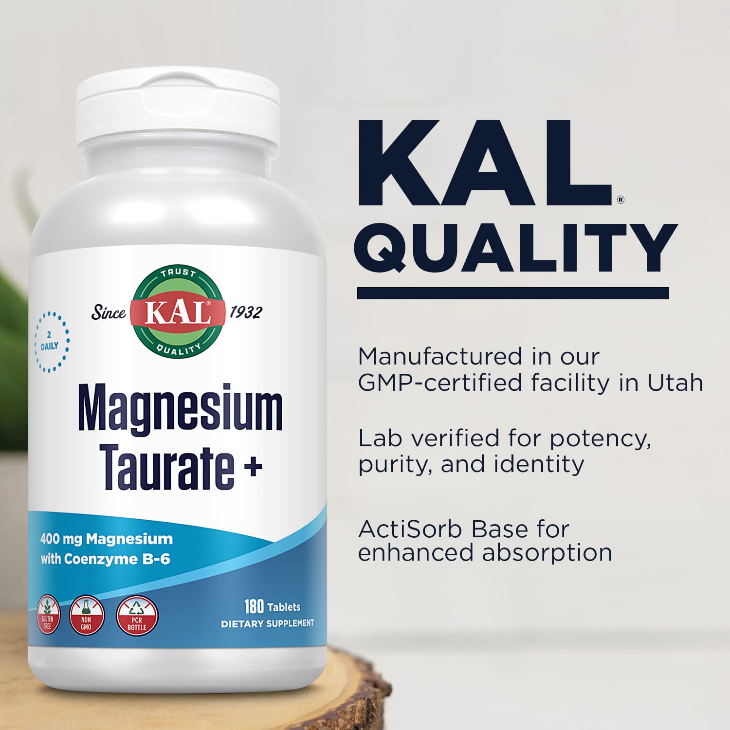 KAL Magnesium Taurate: base ActiSorb améliore l'absorption et l'efficacité.