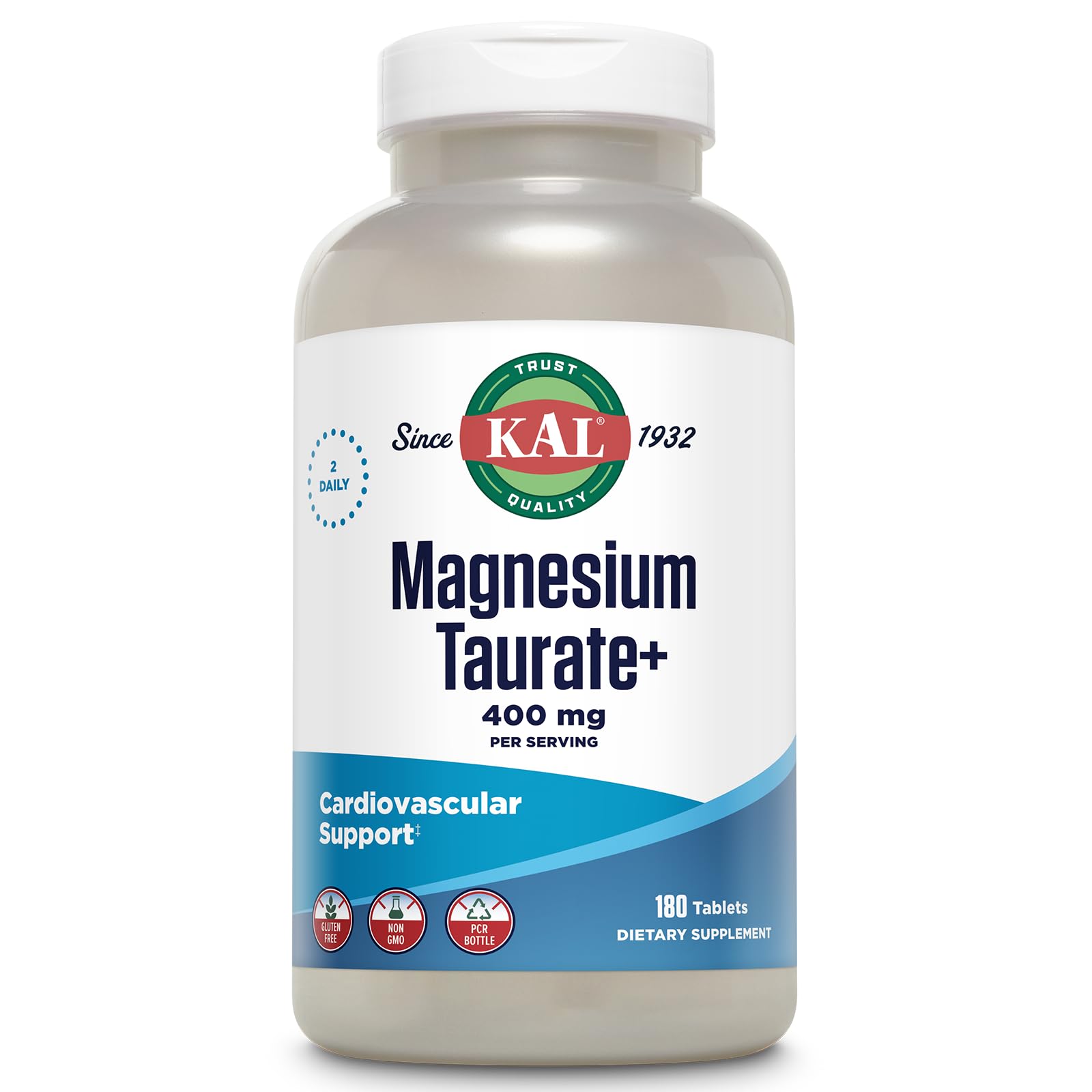 KAL Magnesium Taurate: bouteille pratique pour un usage quotidien et un soutien nerveux.