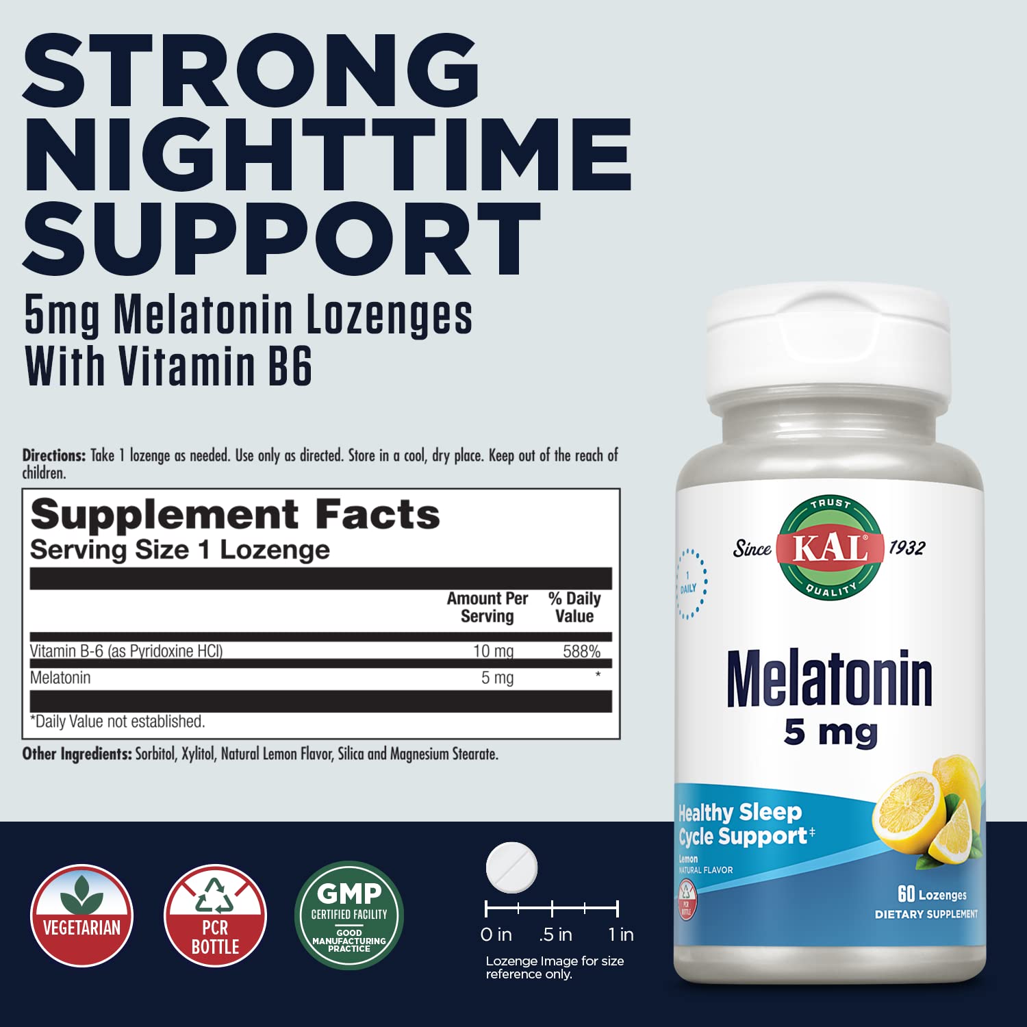 KAL Mélatonine 5 mg 60 pastilles se dissolvant rapidement en bouche