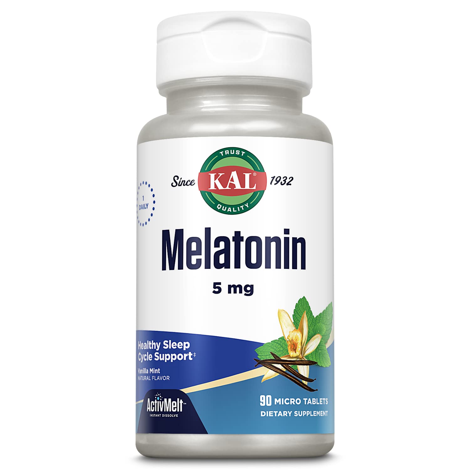KAL Mélatonine ActivMelt emballage 90 doses favorisant une routine sommeil saine