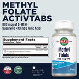 KAL Methyl Folate 800 mcg ActivTab, format pratique en bouteille.