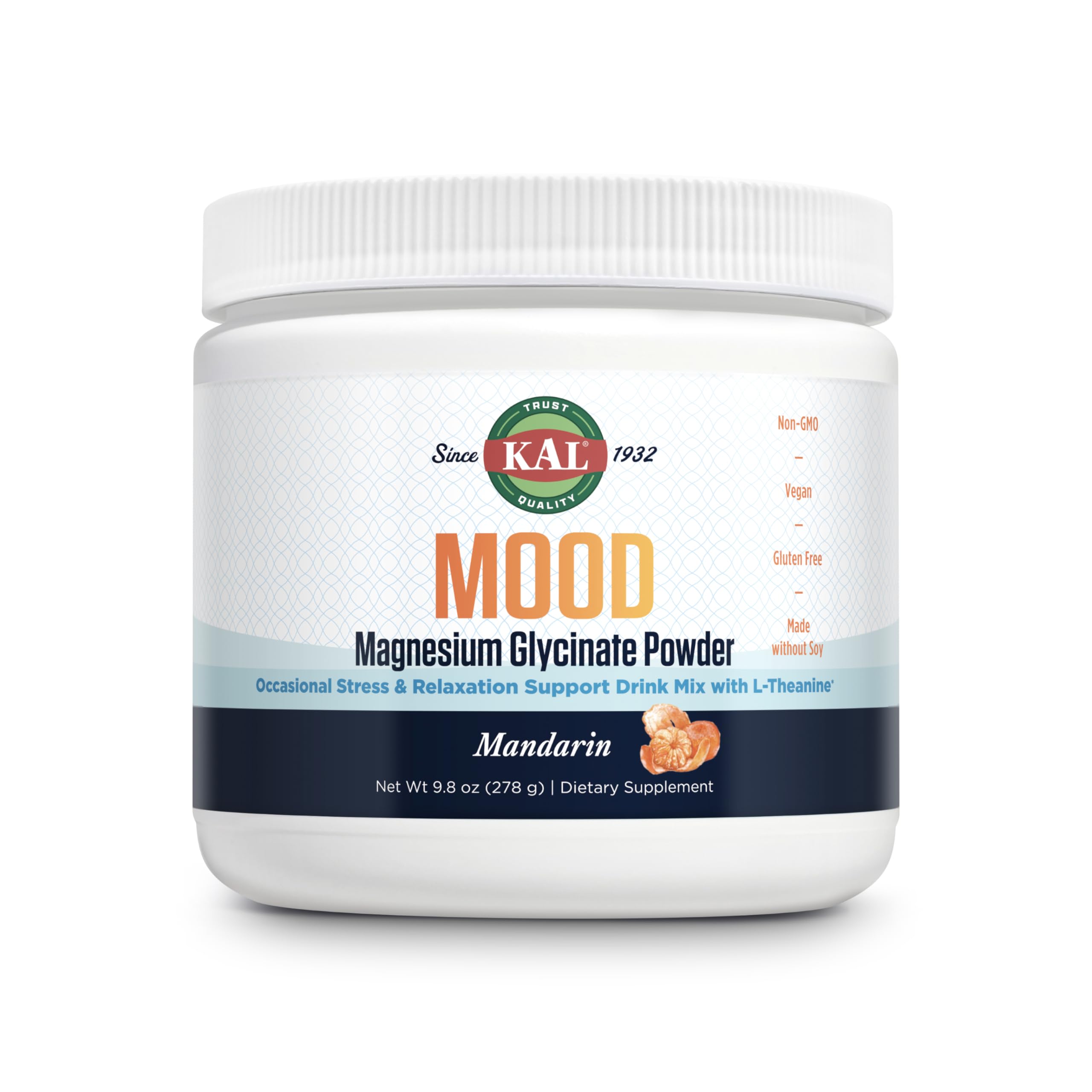 KAL Mood Magnésium en poudre mandarine emballage : soutien potentiel à la relaxation après une journée chargée.
