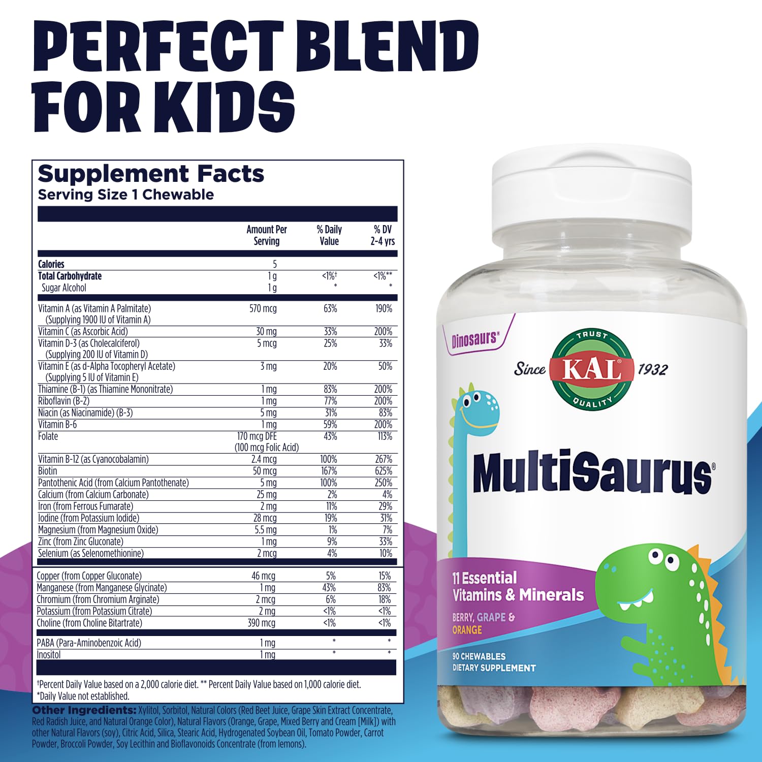 KAL MultiSaurus comprimés à mâcher saveur fruits rouges, goût agréable.