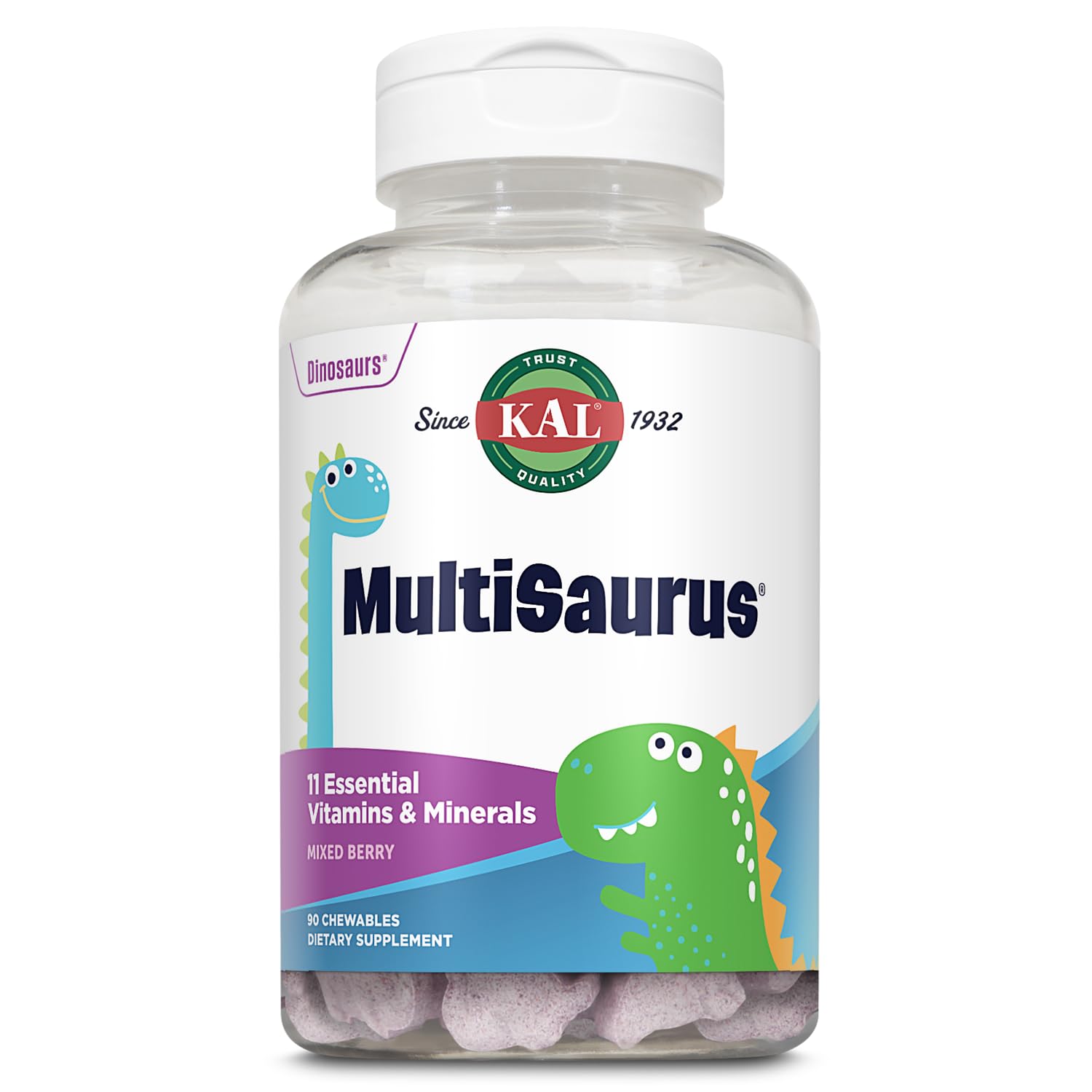 Kal MultiSaurus gommes dinosaures fruitées, plaisir pour enfants et soutien nutritionnel.