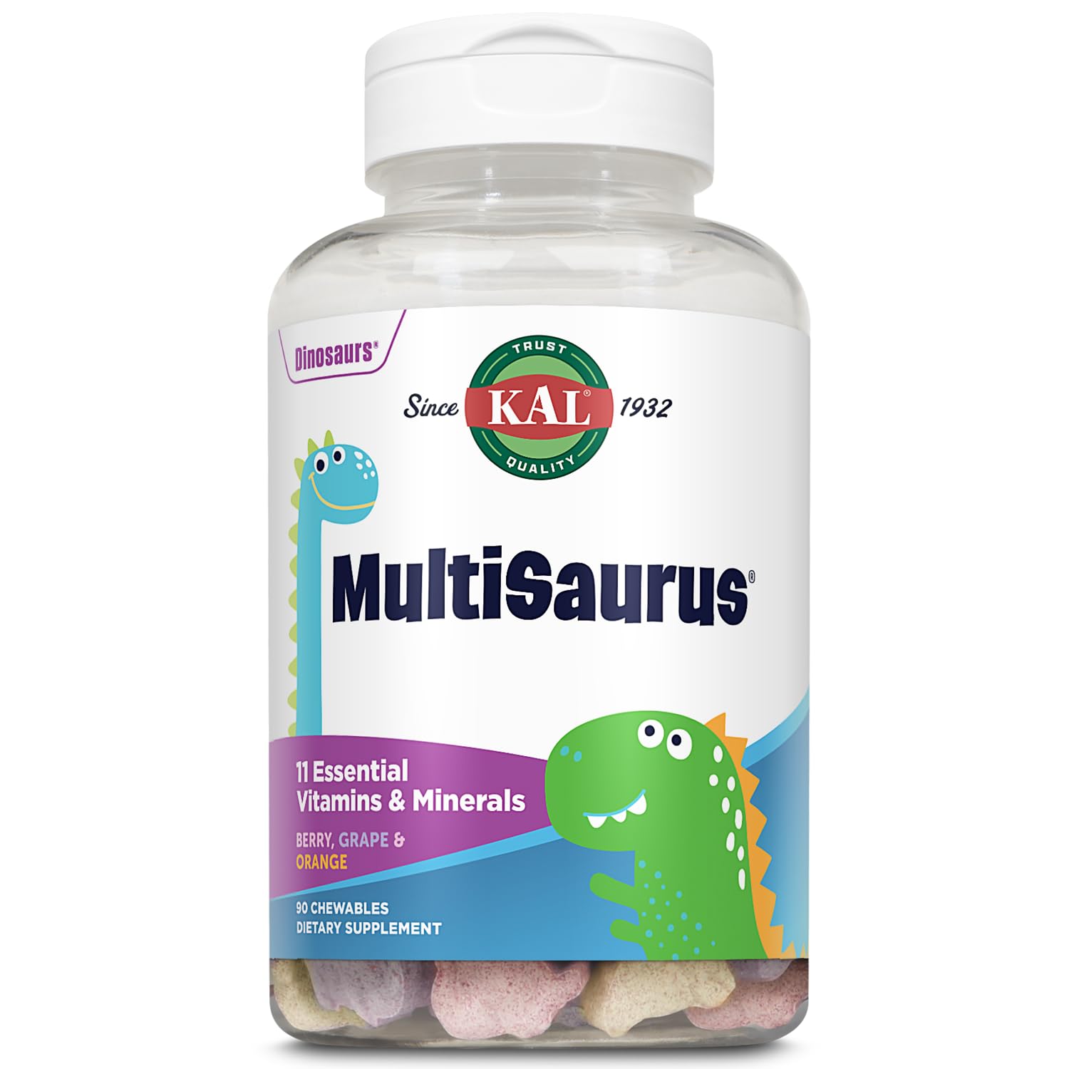 KAL MultiSaurus boîte dinosaure pour enfants, comprimés à mâcher pratiques.