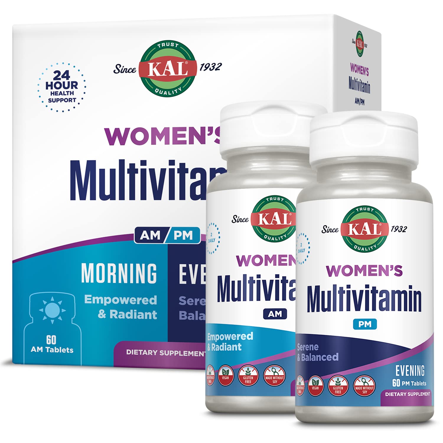 KAL multivitamines femmes AM/PM dans bouteille, routine quotidienne pratique