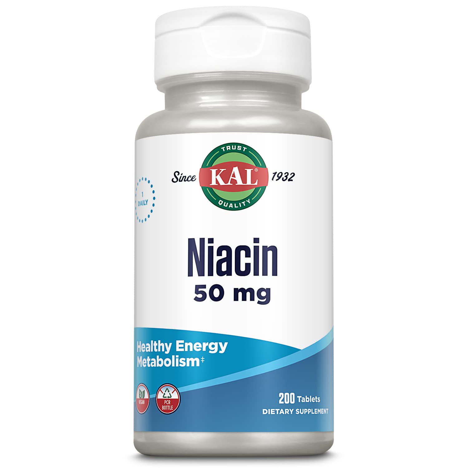 KAL Niacine 50 mg – bouteille de comprimés facilitant l utilisation quotidienne.