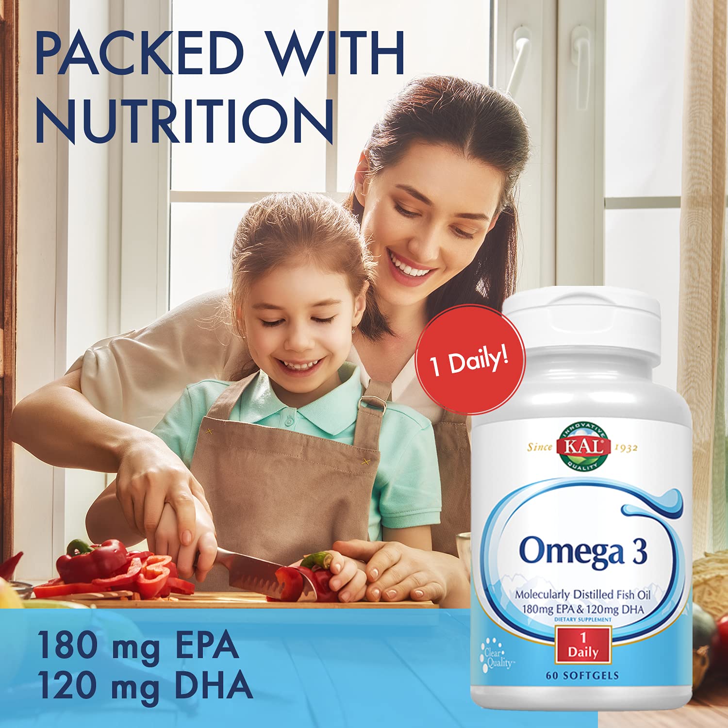 Dosage quotidien Kal Oméga-3: 60 portions par flacon.