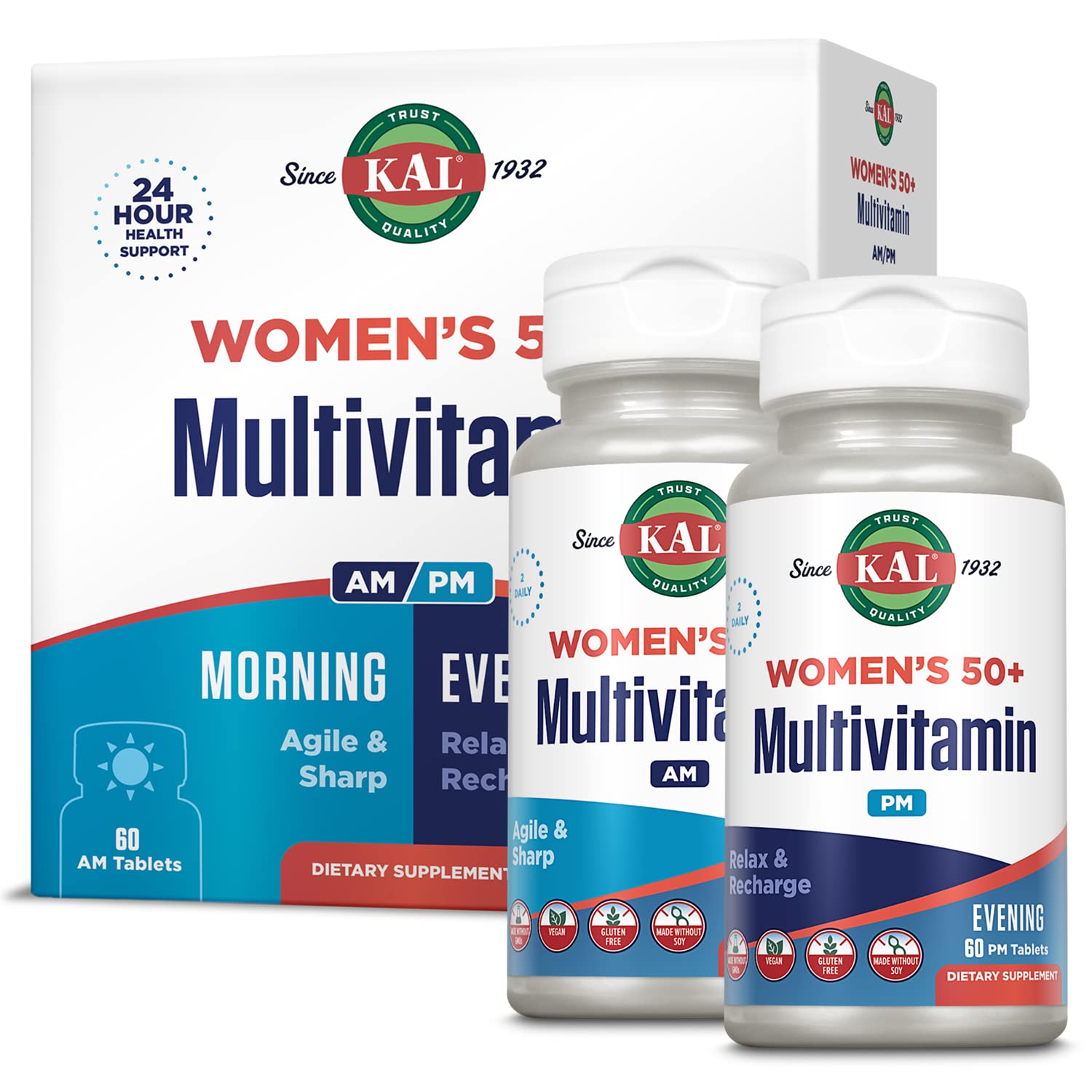 KAL Plus 2-en-1 flacon durable pour femmes 50+ et soutien quotidien