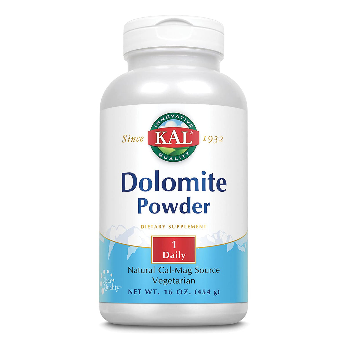 Poudre KAL dolomite dans un pot, idéal pour enrichir plats et boissons.