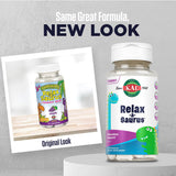 Kal Relax-a-Saurus mélange herbes L-theanine, camomille et passion pour un calme possible.