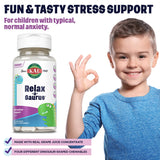 Kal Relax-a-Saurus étiquette vegan sans lactose, arachides et soja, adapté.