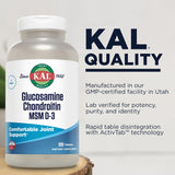 Kal Glucosamine Chondroitin MSM D3 – Bouteille avec posologie pratique.