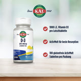 Kal Vitamine D3 ActivMelt – tablettes à dissolution rapide, absorption efficace.