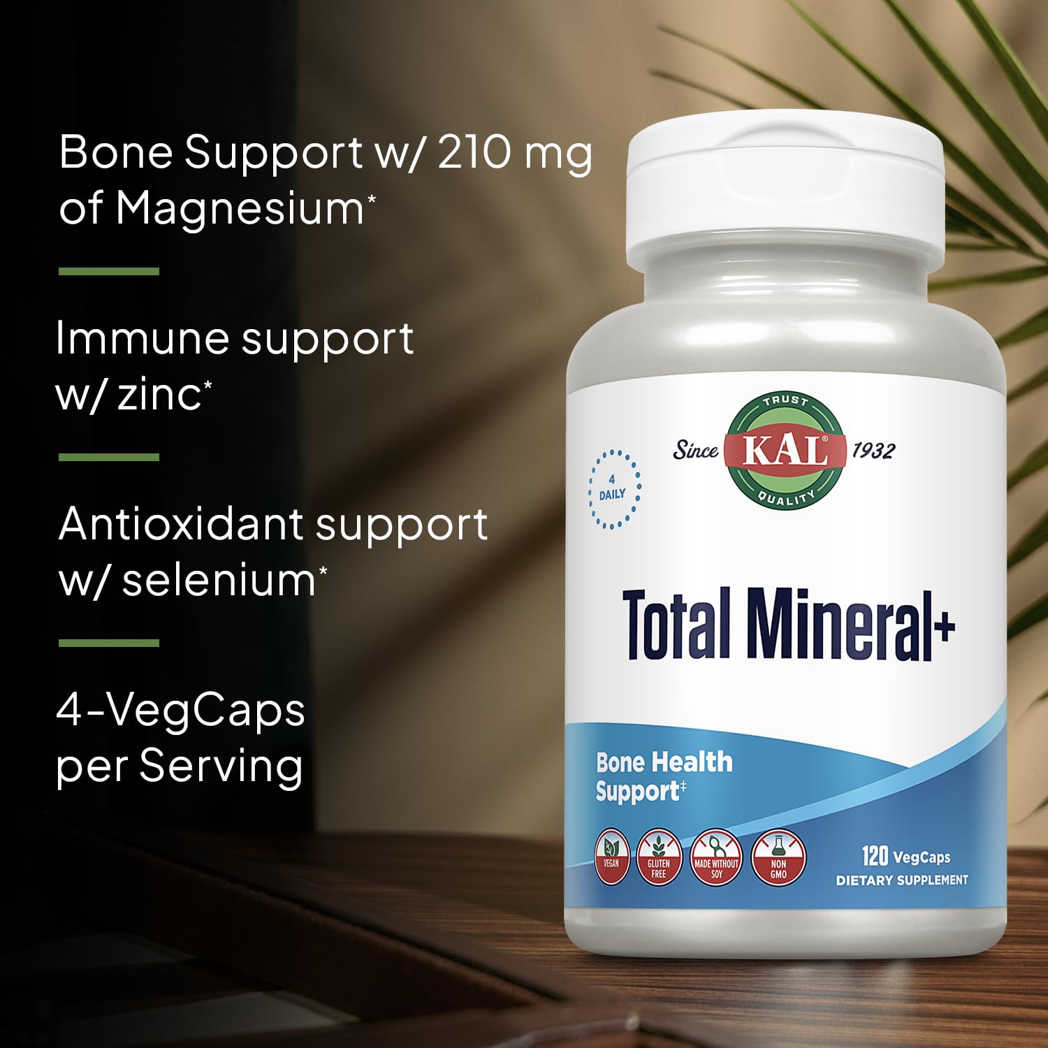 Ingrédients minéraux Kal Total Mineral Plus offrant un soutien nutritionnel riche.