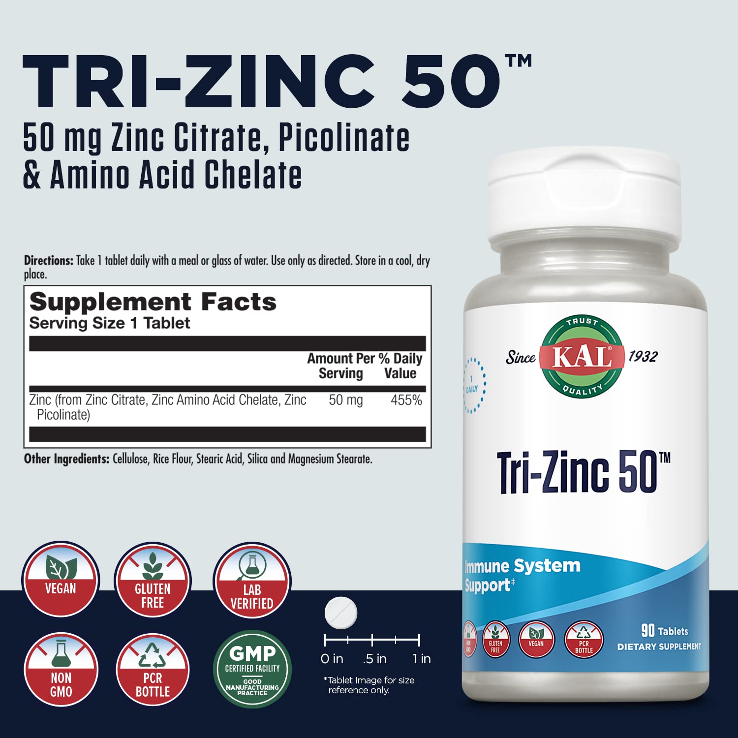 KAL Tri Zinc 50 mg, tablettes – dose quotidienne pratique pour soutenir le métabolisme nutritionnel