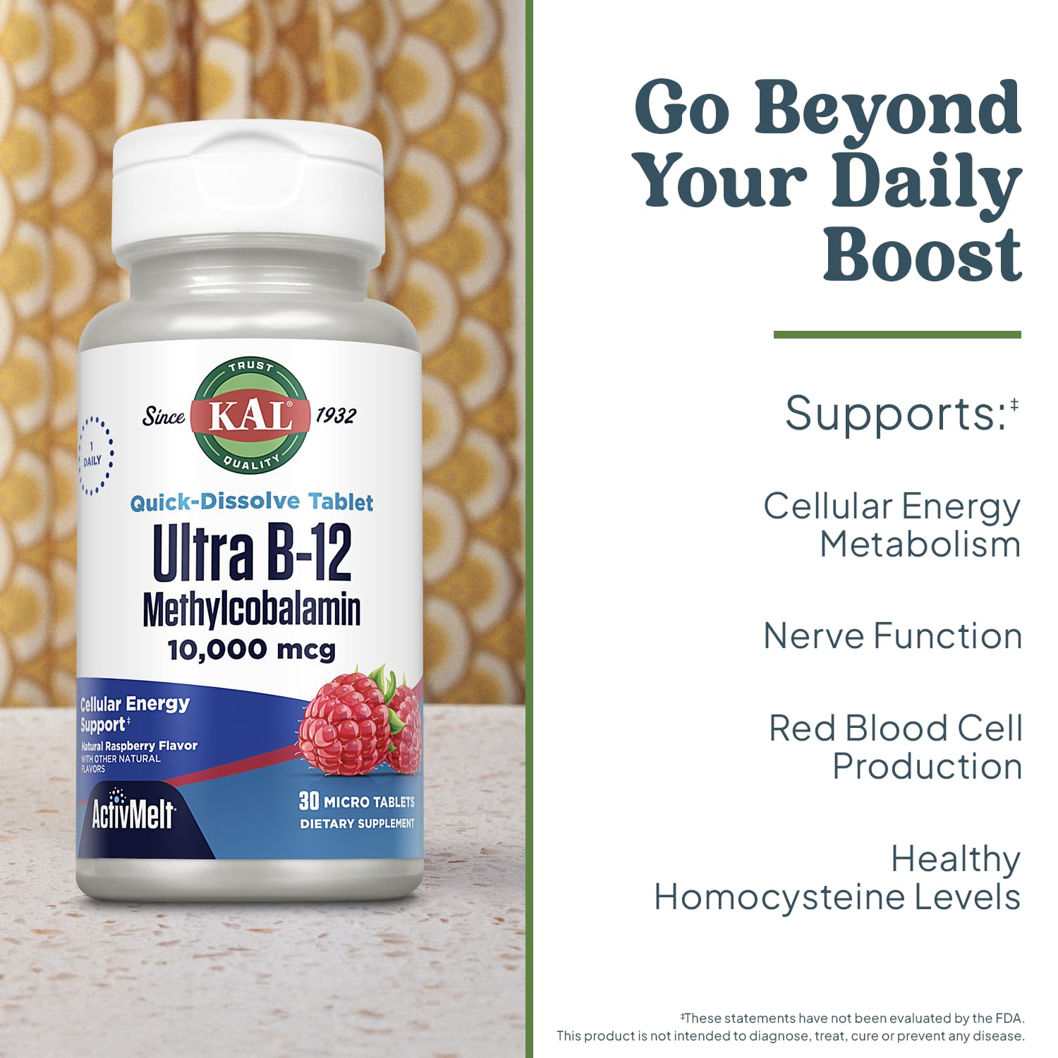 Goût naturel framboise Kal Ultra B12 pour une prise quotidienne agréable