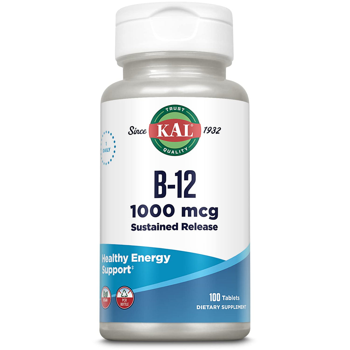 KAL Vitamine B12 1000 mcg, bouteille végan, énergie durable tout au long de la journée.