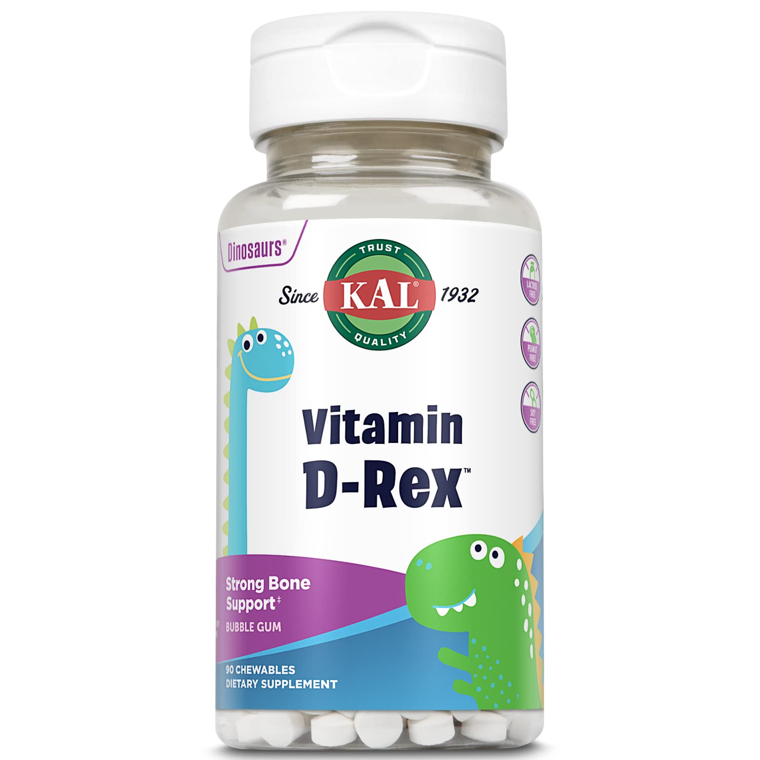KAL Vitamine D-Rex flacon 90 portions – soutien potentiel des os chez les enfants.