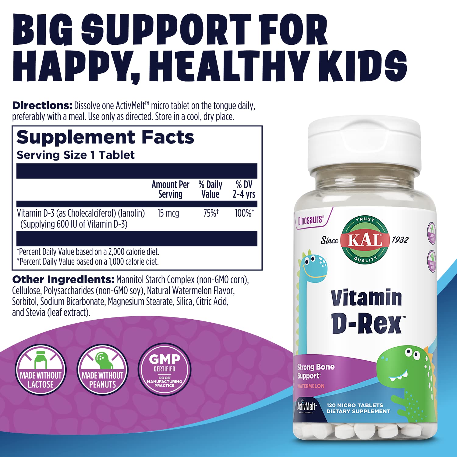 KAL Vitamin D-Rex - tablettes micro-dissolvantes, dissolution rapide sur la langue.