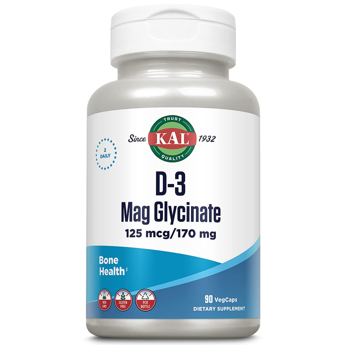Kal vitamine D3 et magnésium glycinate – bouteille visible, soutien potentiel des os et muscles