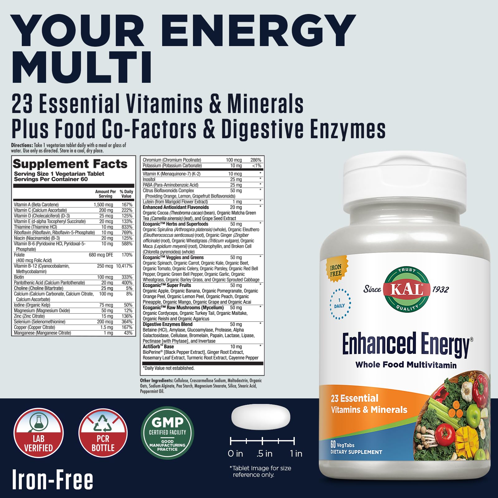 Kal vitamines essentielles 23 ingrédients, prise quotidienne recommandée