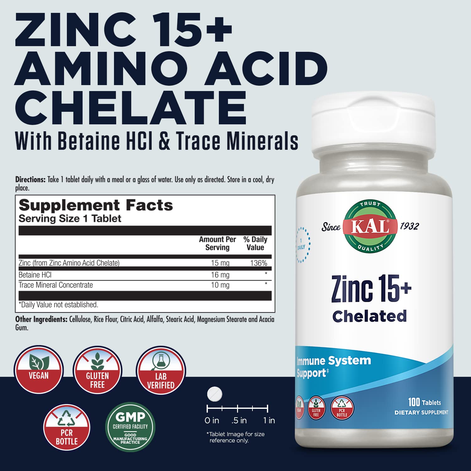 Kal Zinc 15+ etiquette claire et details sur les ingredients