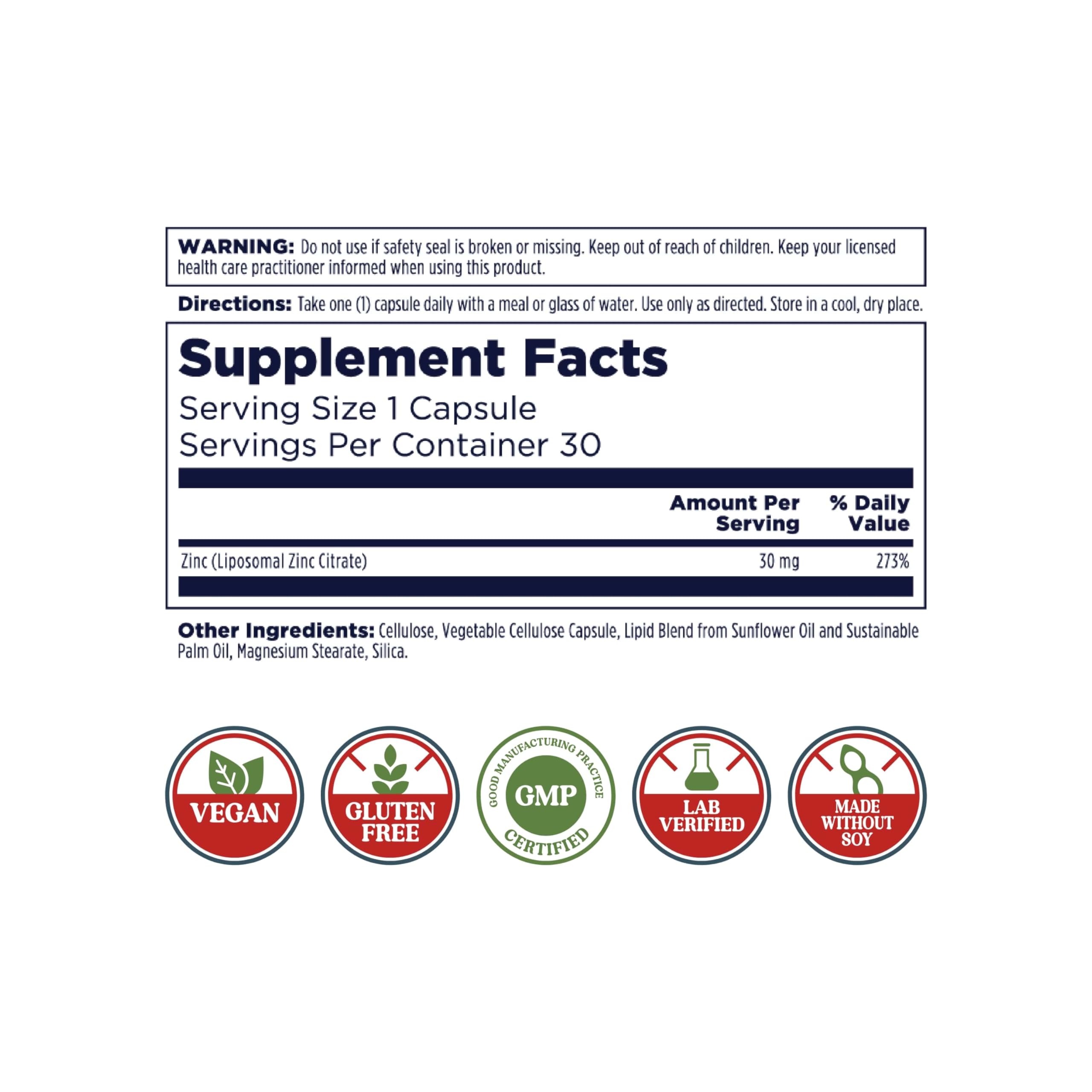 KAL Zinc liposomale – étiquette claire et traçabilité assurée.