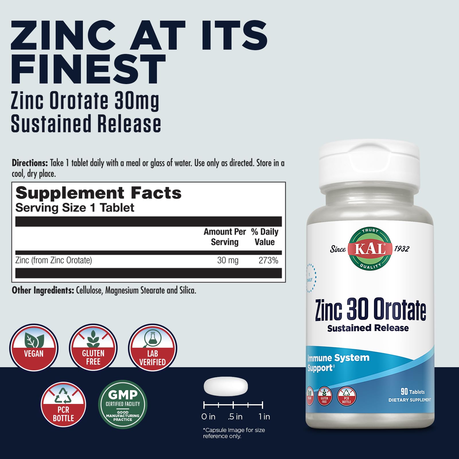 Tablettes KAL Zinc Orotate en gros plan, absorption potentielle par chélation.