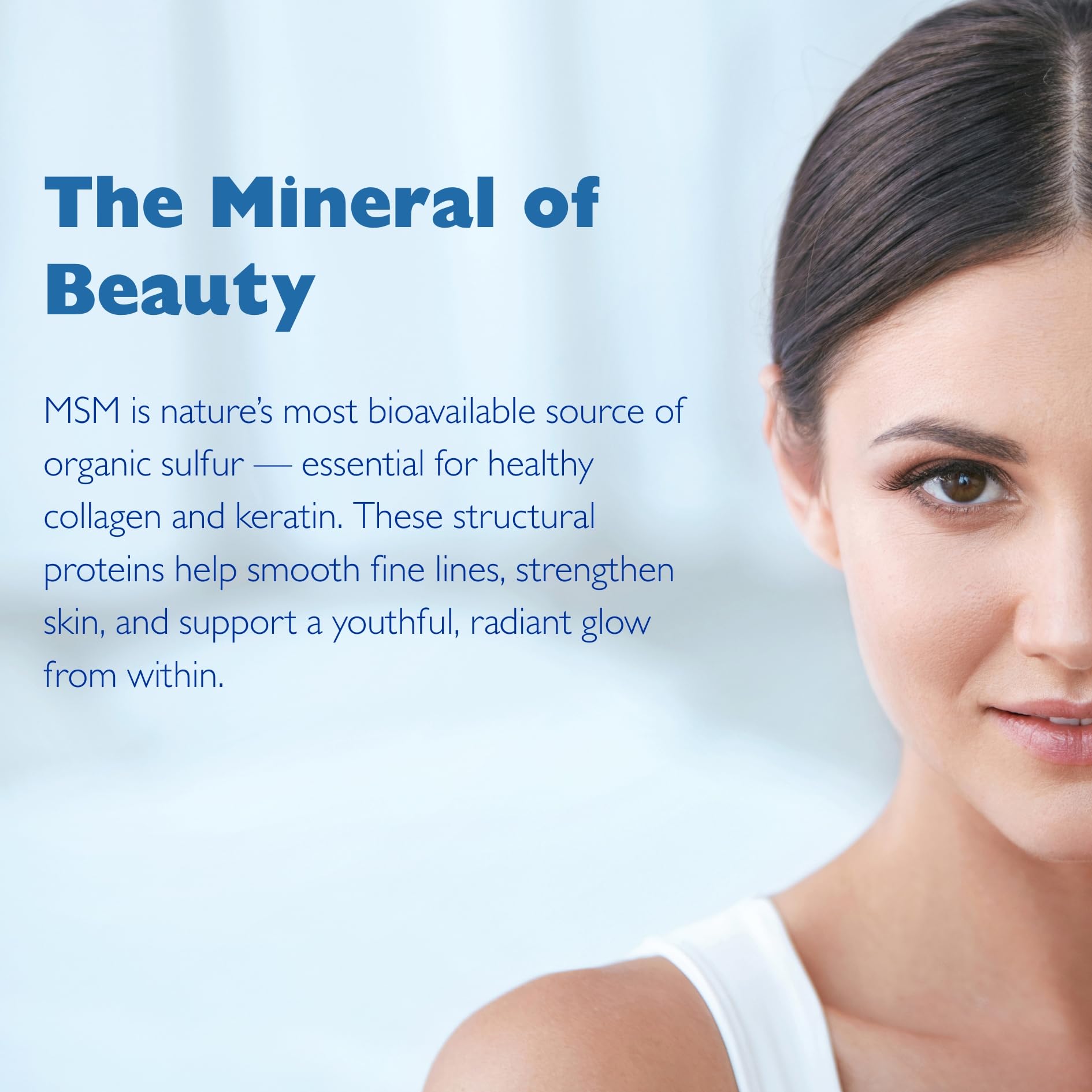 Poudre MSMPure se dissolvant rapidement dans l'eau.