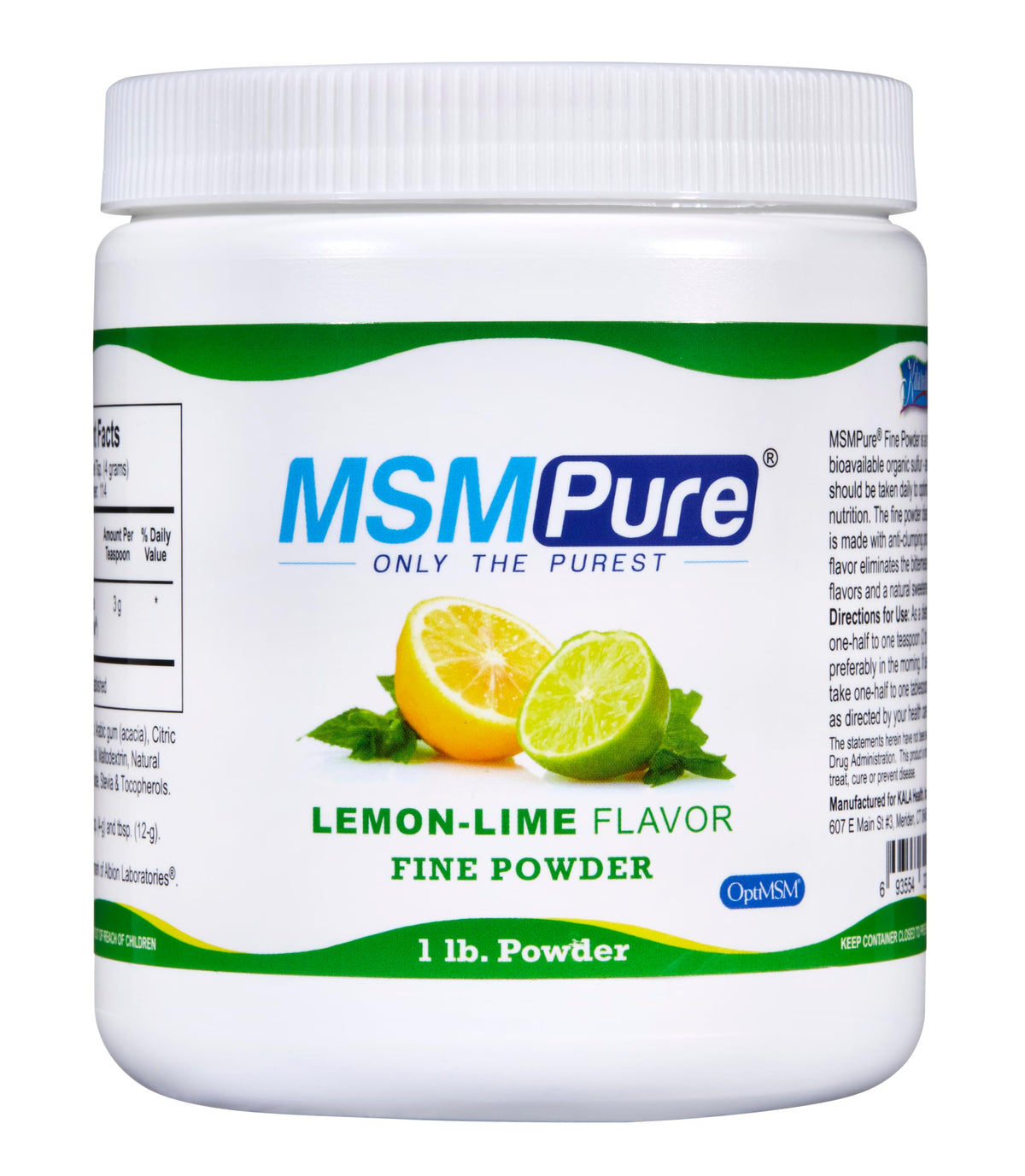 KALA HEALTH MSMPure packshot avec emballage citron-lime et promesse mobilité.