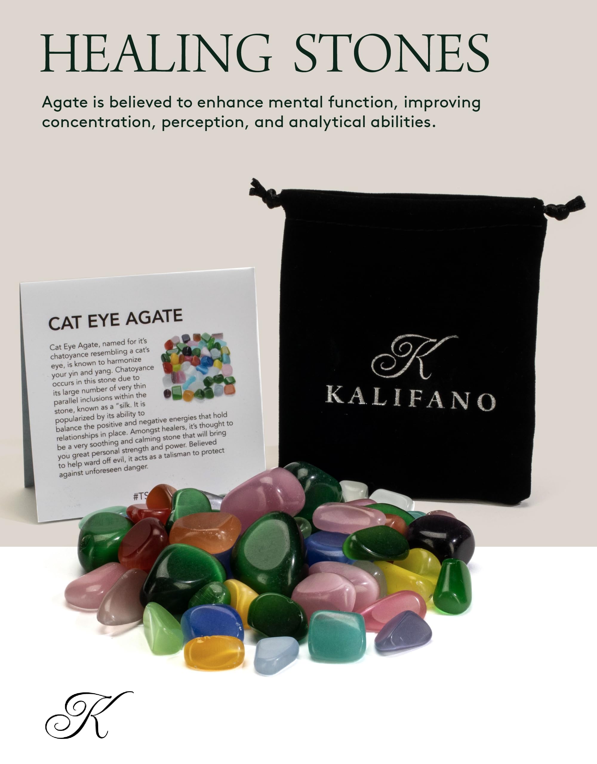 KALIFANO agate œil-de-chat, pierres polies, favorise l'attention et la clarté mentale.