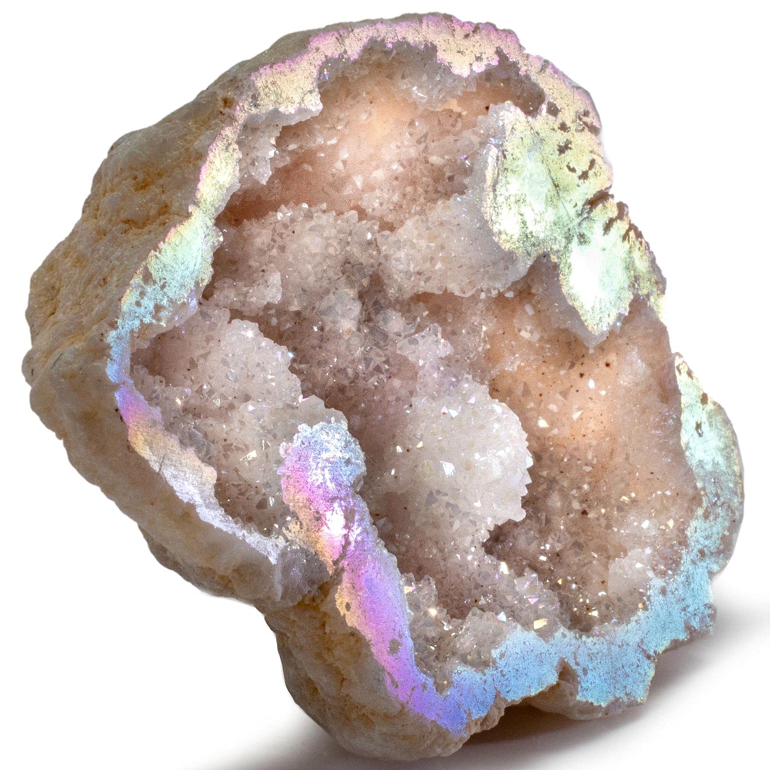 KALIFANO Angel Aura Quartz Geode: géode scintillante pour clarté et concentration