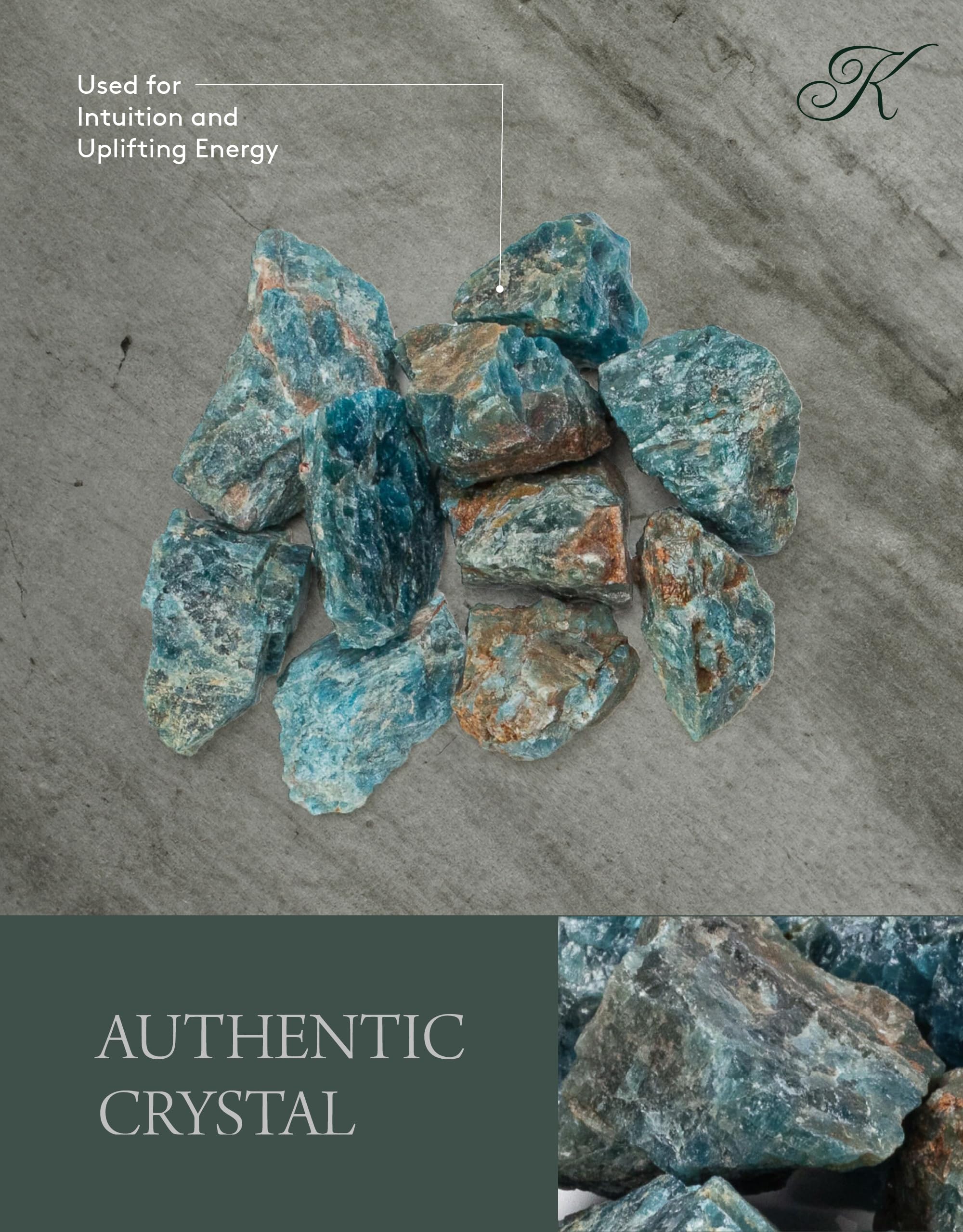 KALIFANO Apatite bleue brute – formes uniques et nuances distinctes pour projets.