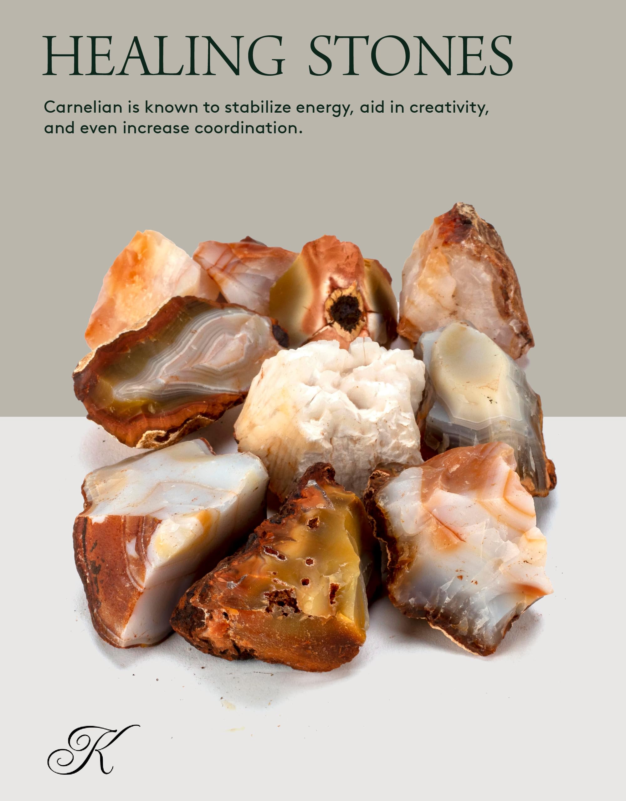 KALIFANO Carnelian brut, pièces variées avec éclat chaud, parfaites pour décor ou bijoux.