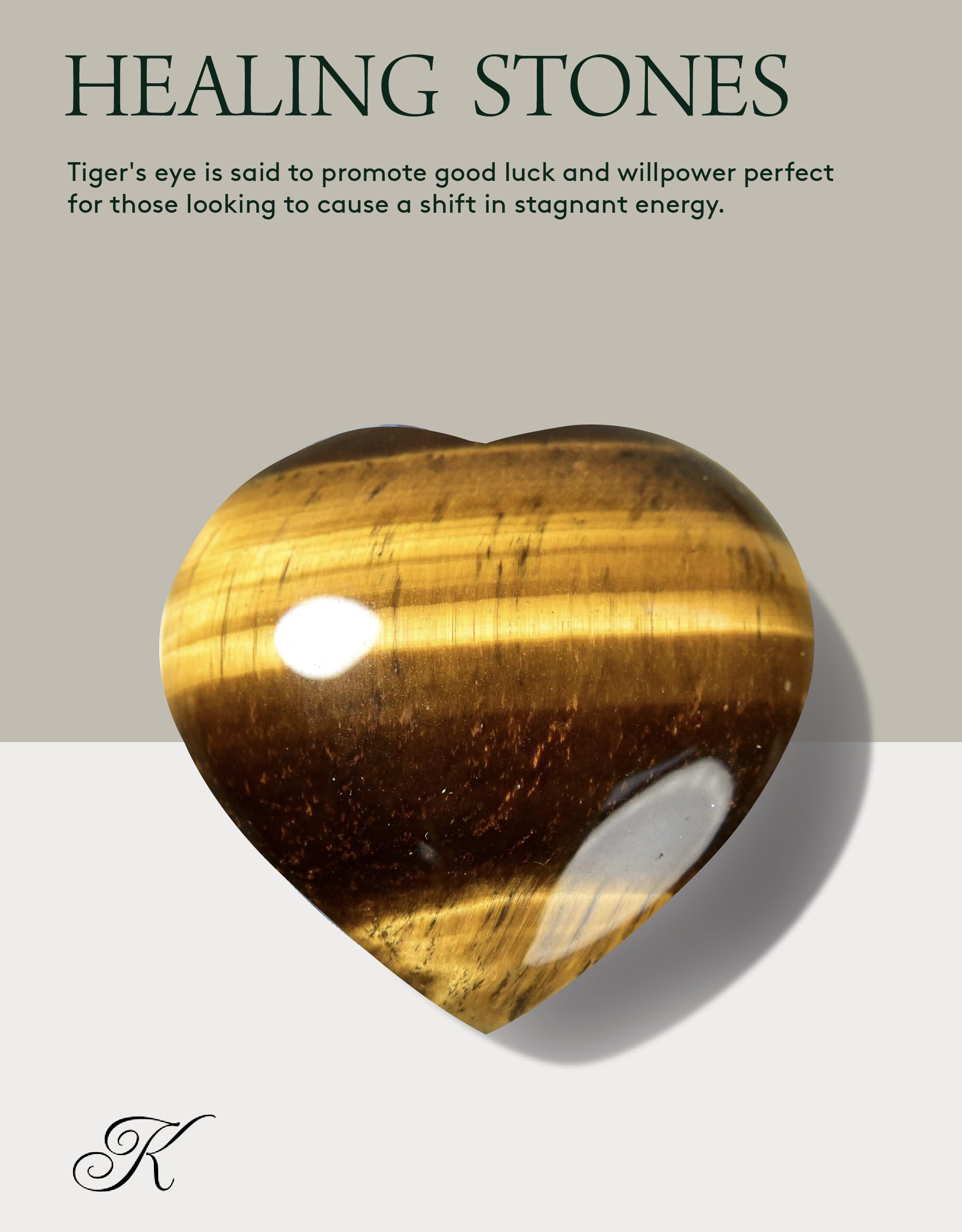 KALIFANO Cœur oeil-de-tigre, détail poli, parfait pour un rituel relaxant.