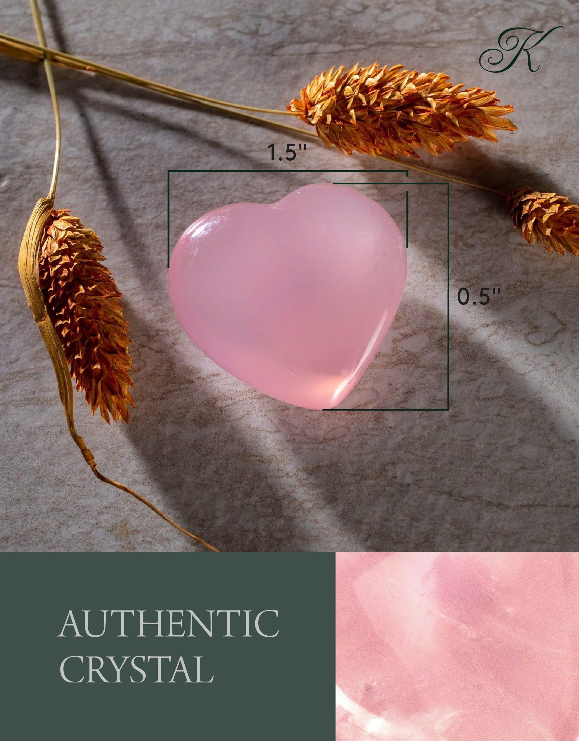 KALIFANO Cœur quartz rose avec carte d’information pour explorer le cristal.