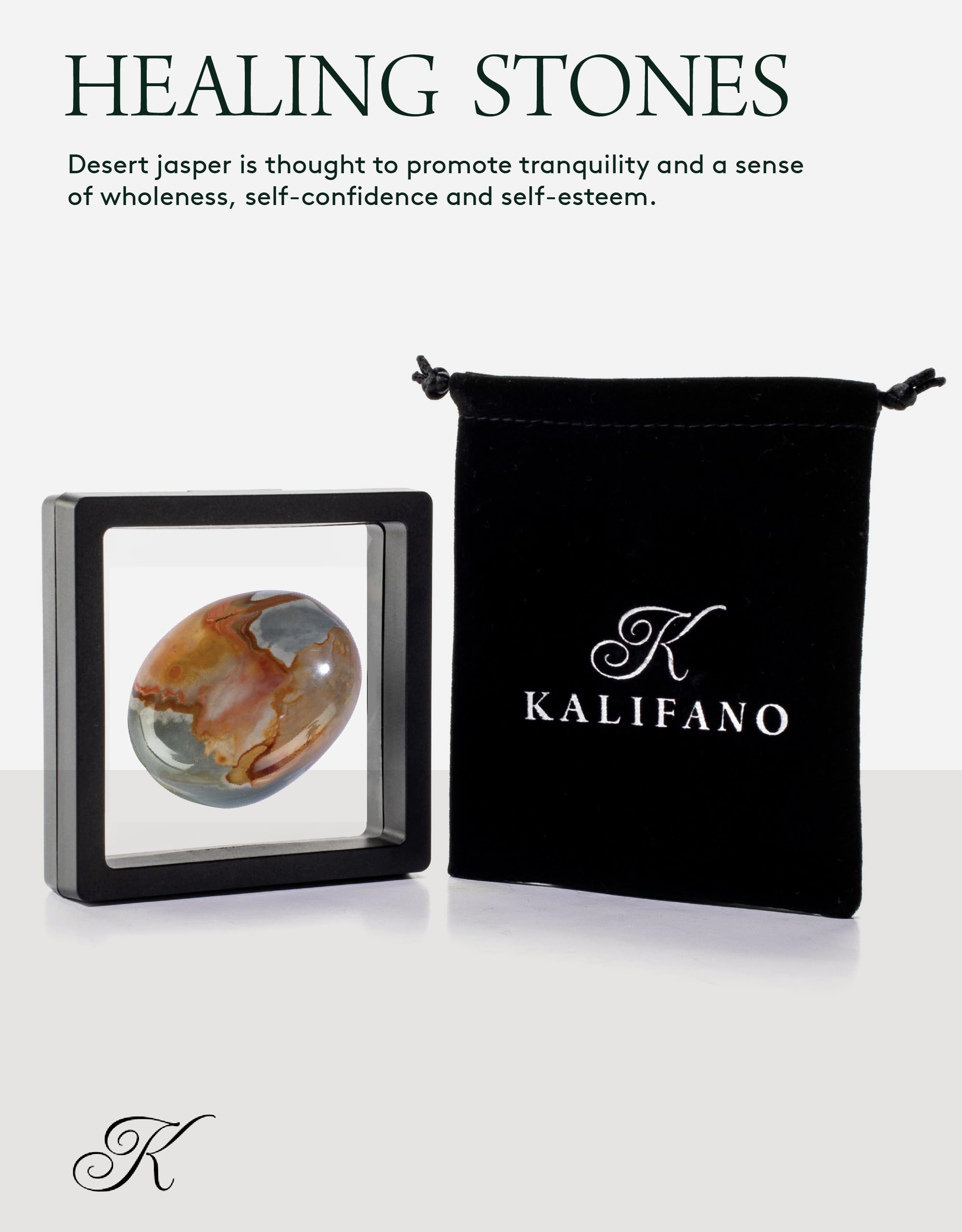 KALIFANO jaspe désert palmier – outil apaisant pour méditation et détente.